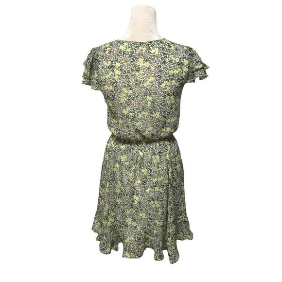 Chrystal Doll green floral ruffle faux wrap dress sz S-M - Picture 4 of 5